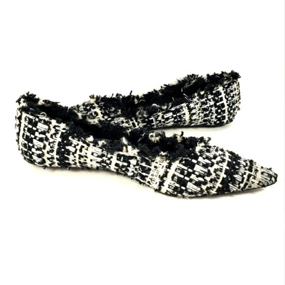 Zara Trafaluc Black, White, Gold, Tweed, Slip On, Pointy Toe Flats. Women's 6M - Picture 3 of 10